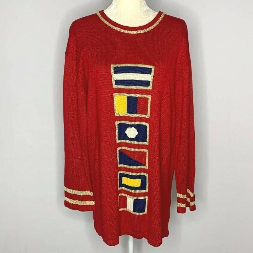 Vintage Liz Claiborne Knit Tunic Sweater L Red
